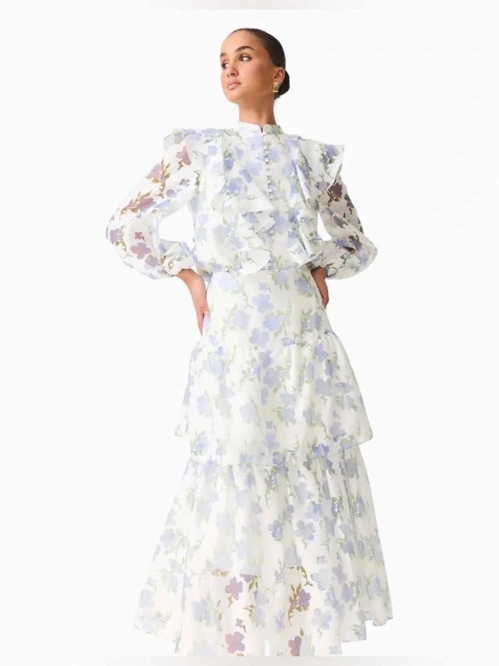 ELLIATT Cleo Ivory Blue Floral Top & Maxi Skirt 2-Piece Set Revolve $420